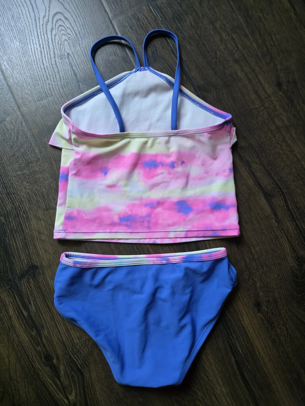 Girls Blue & Pink Ruffle Tankini Swim Set